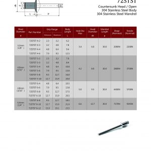 72STST Countersunk Head / Open